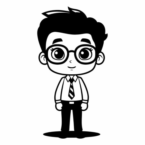 cute little boy with glasses and tie cartoon vector illustration