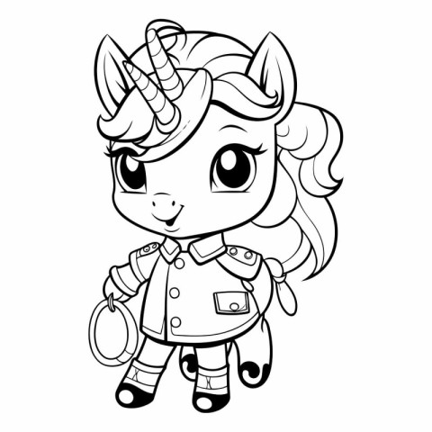 Black and White Cartoon Illustration of Cute Unicorn Fantasy Cha