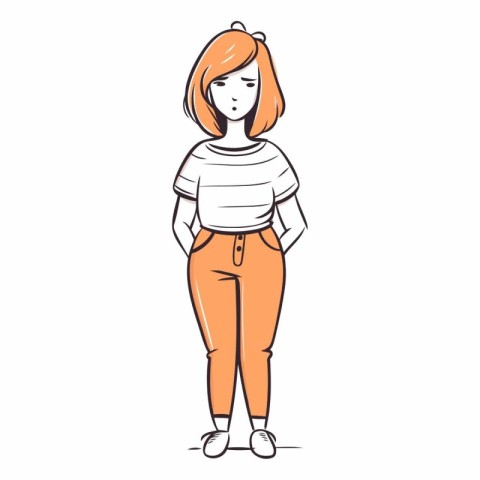 Vector illustration of a young red-haired woman in casual clothe