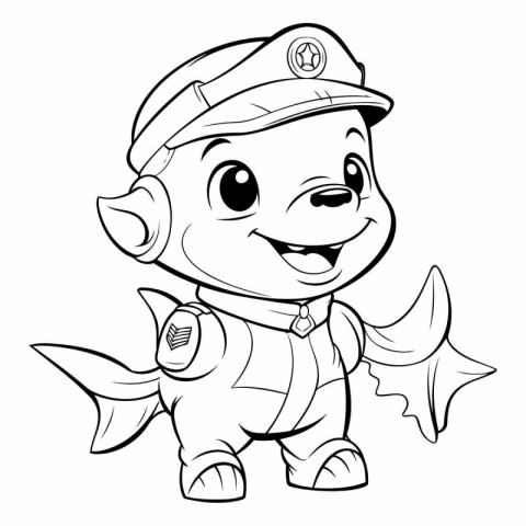 Cartoon illustration of a baby shark in a firefighter's hat.