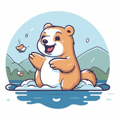 Cute cartoon hamster in the river of a funny hamster.