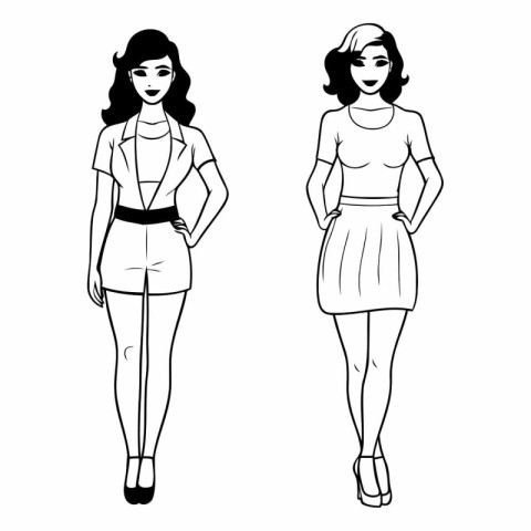 Fashion glamour young women in sketch style.