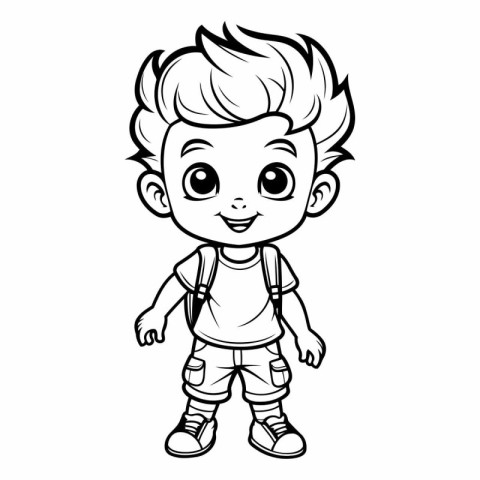 Cute little boy with a backpack for coloring book