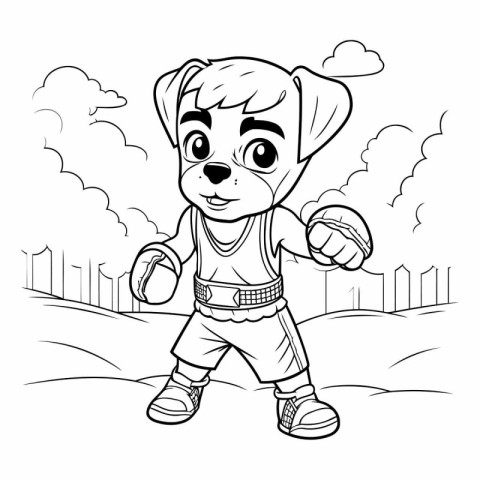 Cute puppy playing baseball. Coloring book for children.