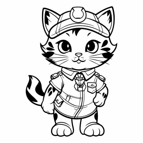 Black and White Cartoon Illustration of Cute Wildcat Scout Anima