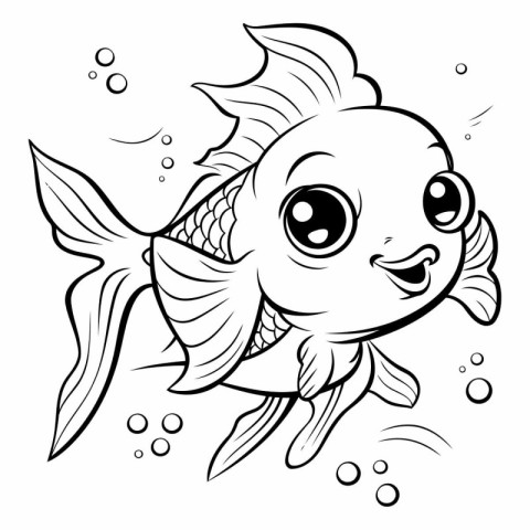 Black and White Cartoon Illustration of Cute Fish Animal Charact