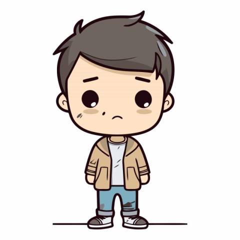 Sad boy cartoon character in a flat style design.