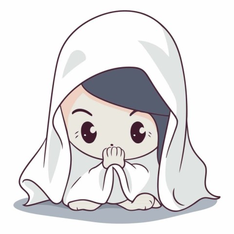 Cute little girl crying with white towel on her head