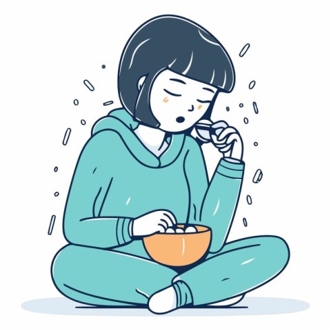 Illustration of a young woman suffering from a cold and flu.