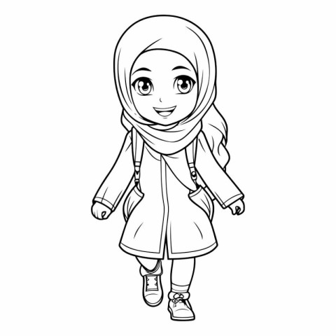 cute little muslim girl with hijab cartoon vector illustration g