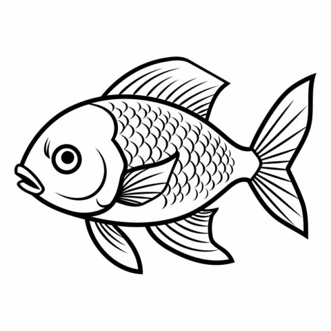 Black and White Cartoon Illustration of Cute Fish for Coloring B