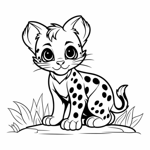 Cute cartoon baby cheetah sitting on the grass.