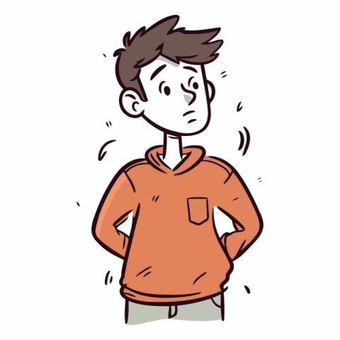 Illustration of a young man in an orange t-shirt.