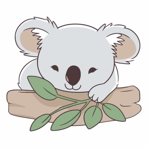 Cute koala with eucalyptus branch vector illustration