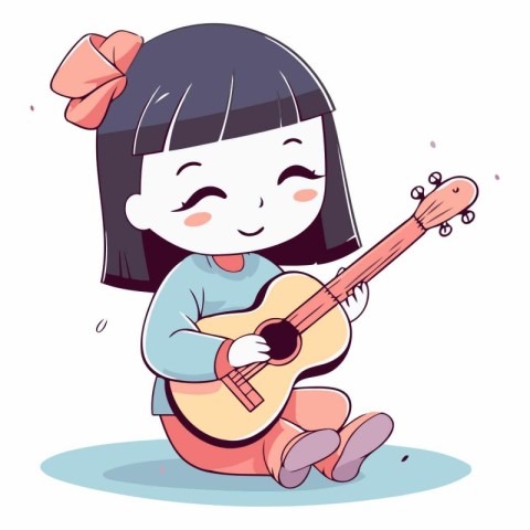 Illustration of a Cute Little Girl Playing an Acoustic Guitar