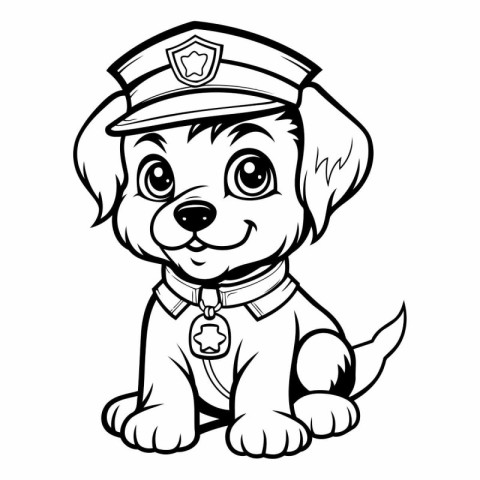 Black and White Cartoon Illustration of Cute Puppy Police Dog An