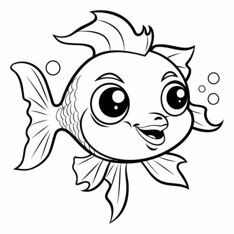 Black and White Cartoon Illustration of Cute Fish Animal Charact