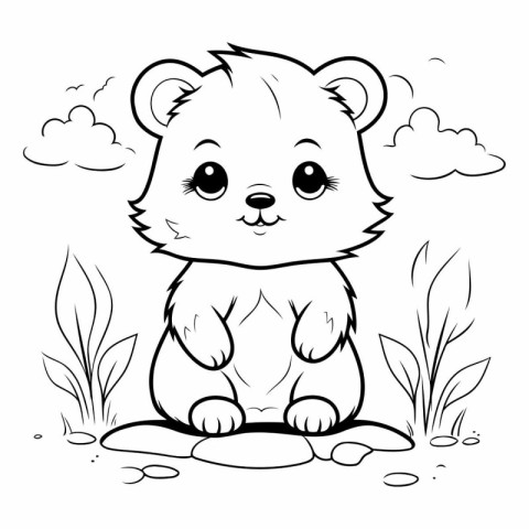 Cute hamster sitting in the grass for coloring book.