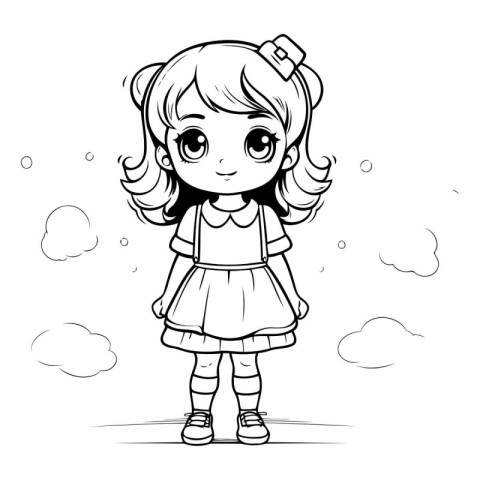 Cute little girl in a dress for coloring book.