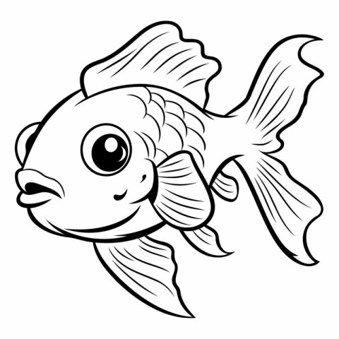 Black and White Cartoon Illustration of Cute Fish Animal Charact