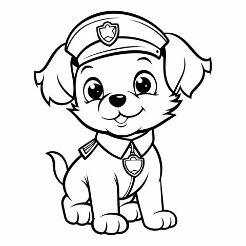 Black and White Cartoon Illustration of Cute Puppy Police Dog Co