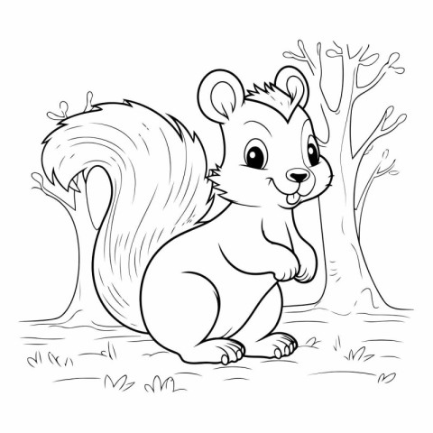 Cute squirrel coloring page of a squirrel in the forest.