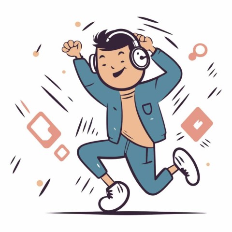 Vector illustration of a man listening to music with headphones