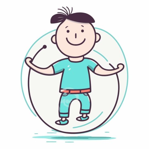 Vector illustration of a happy boy in a t-shirt and shorts.