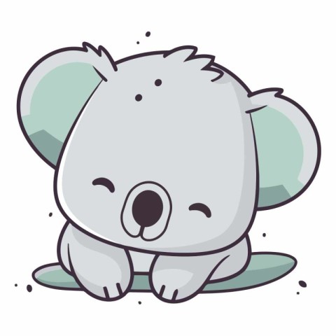 Cute cartoon koala sleeping on the ground.