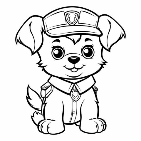 Black and White Cartoon Illustration of Cute Puppy Police Dog An