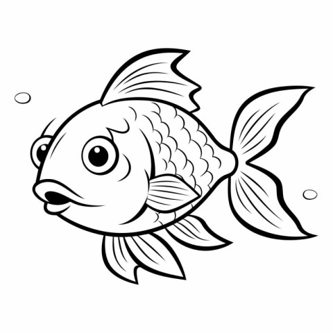 Black and White Cartoon Illustration of Cute Fish Animal Charact