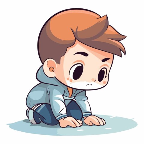 Illustration of a Cute Little Boy Crying on the Floor