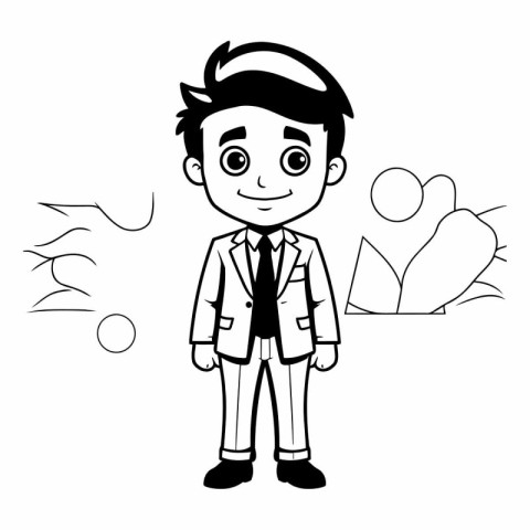 Businessman cartoon in black and white graphic design.