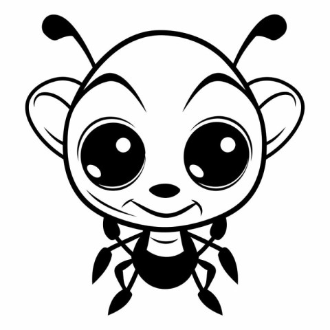 Cute cartoon ant. Black and white vector illustration isolated o