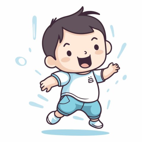 Cute boy running and smiling cartoon vector illustration. Ideal