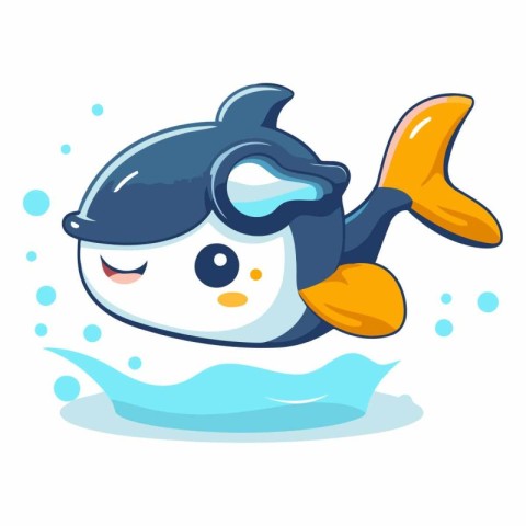 Cute cartoon penguin swimming in the sea.