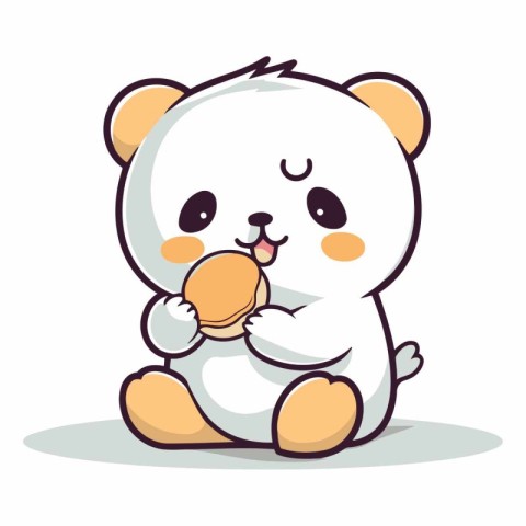 Cute cartoon panda holding an orange in his hand.