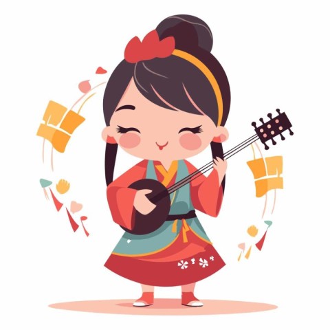 Cute little girl playing ukulele.