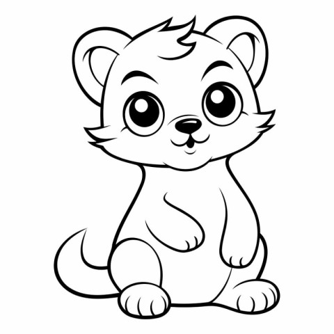 Black and White Cartoon Illustration of Cute Little Bear Animal