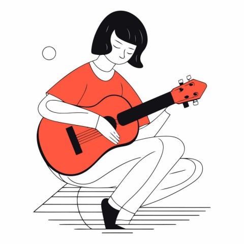 Young woman playing guitar. sketch for your design.