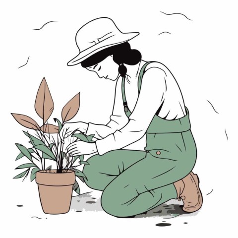 Gardener woman transplanting houseplants.