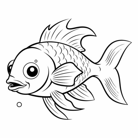 Black and White Cartoon Illustration of Cute Fish Animal Charact