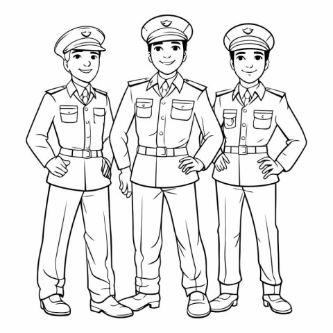 Police officers in uniform. Coloring book for adults.