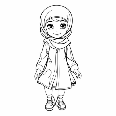 Cute muslim girl in hijab for coloring book.