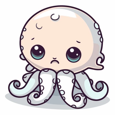 Illustration of a Cute Cartoon Octopus with a Sad Expression