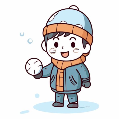 Cute boy wearing winter clothes. Cartoon style.