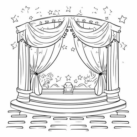 Illustration of a circus stage with curtains and stars