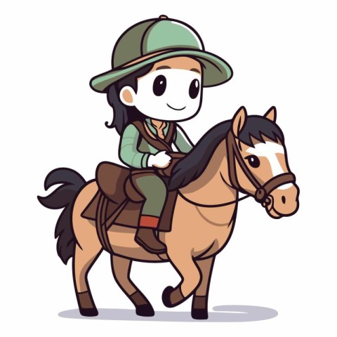 Illustration of a Cute Girl Riding a Horse on a White Background