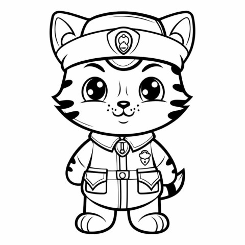 Coloring book for children: Cute cartoon tiger in a police unifo