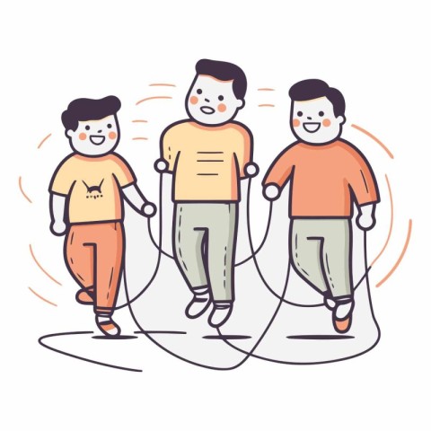 Vector illustration of a group of men running in a line art styl